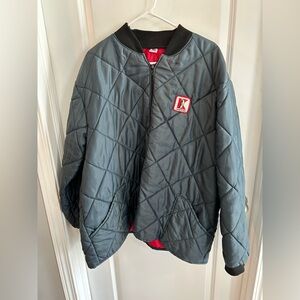 Vintage K Brand Jacket men’s XL Grey Quilted Coat Red Lined Winter Bomber USA